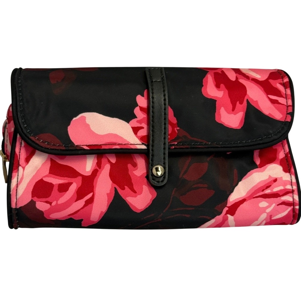 Kate Spade New York Floral Travel Jewelry Organizer Roll Case Black Pink